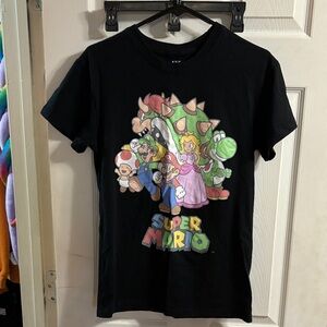 Nintendo Super Mario Black Tee with Colorful Characters